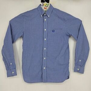 Fred Perry Shirt Mens Small Button Down Blue Check Casual Preppy Long Sleeve